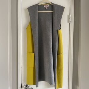 Anthropologie Oliver by escio cardigan. Gray and Yellow Vest with Hood.